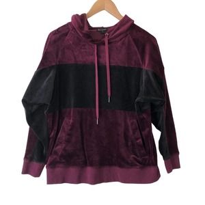Champion Velvet Hoodie Sweatshirt Burgundy Black Hooded Loungewear Women's Small